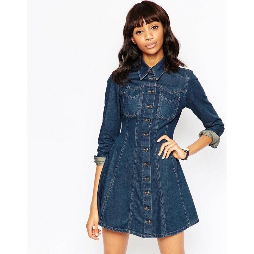 ASOS Dark Wash Denim Western A-Line Mini Dress